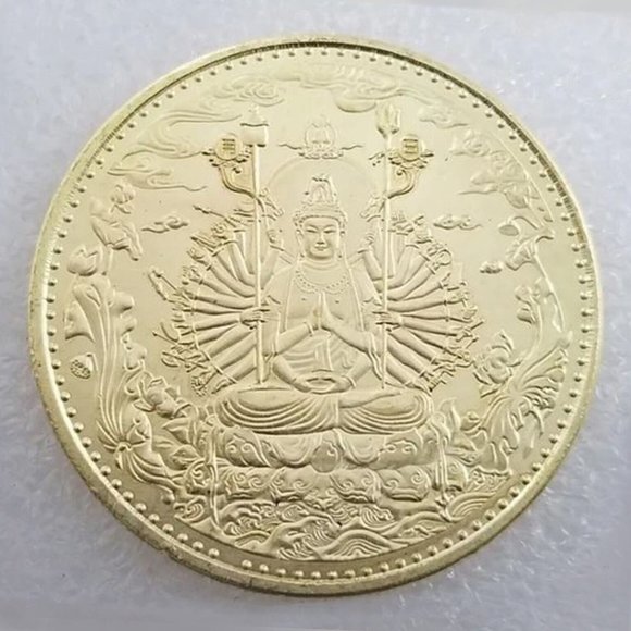 Buddha Avalokiteshvara-Guanyin 1000 Hand Bodhisattva Gold Alloy Coin-Heart-Sutra - Picture 5 of 5